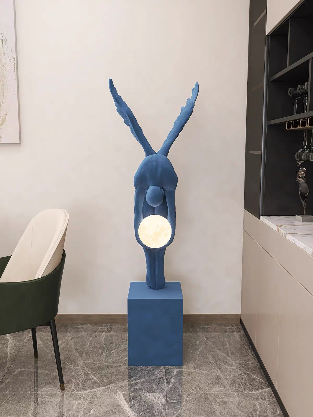 Lampadaire Sculpture Ange tenant la lune