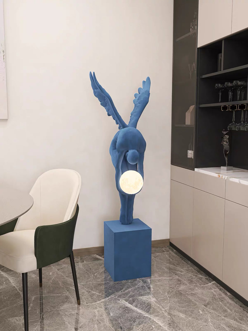 Lampadaire Sculpture Ange tenant la lune
