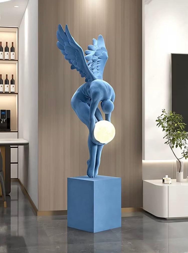 Lampadaire Sculpture Ange tenant la lune