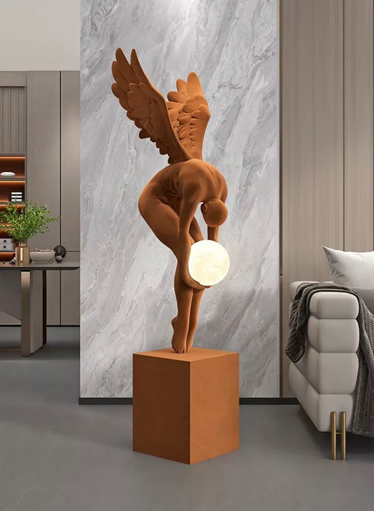 Lampadaire Sculpture Ange tenant la lune