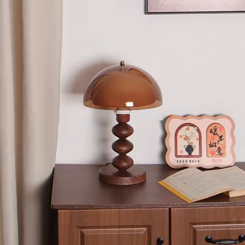 Lampe de table champignon bois