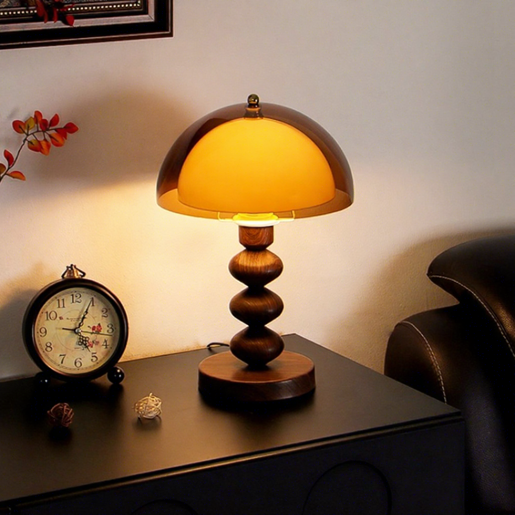 Lampe de table champignon bois